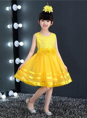 l元旦儿童演出服童小跳舞公服主纱裙学生合唱女黄色舞蹈幼儿表演