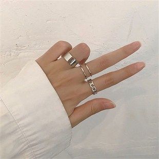 Hip Hop Rock Gold Chain Rings Set For Women Girls Punk Geome
