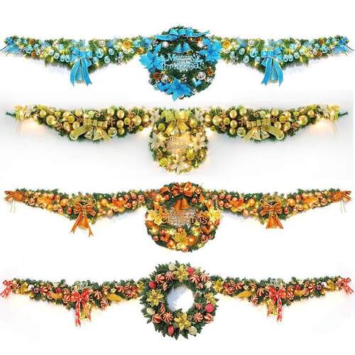 极速耶诞节装饰品2.7m米加密耶诞藤条花环套餐商场酒店门头挂件布