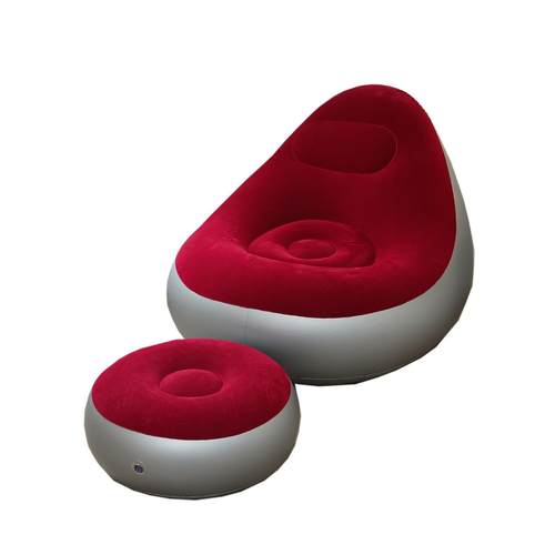 新款懒人沙发送脚踩泵可折叠躺椅户外充气沙发床pvc植绒充气沙发