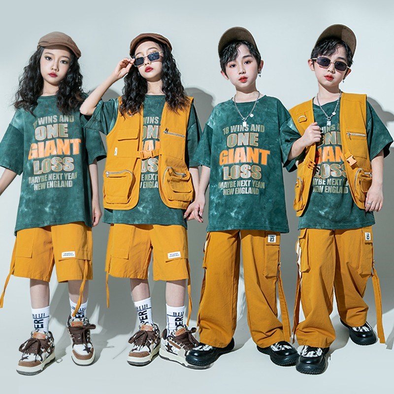 速发演舞少儿潮服酷帅架子鼓街出服表孩嘻哈套装少儿hiphop男演服