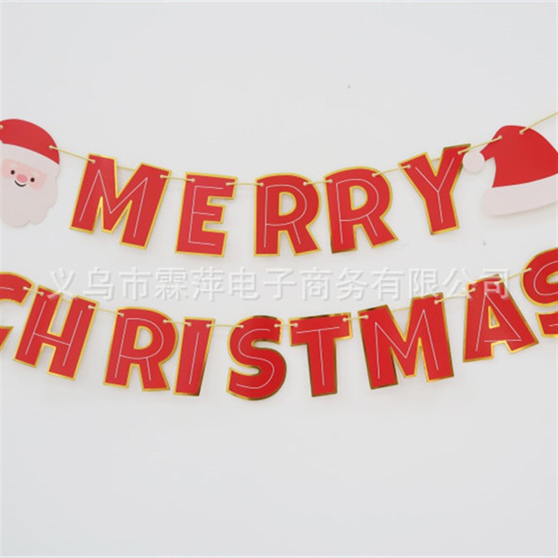 速发r境圣诞老人拉旗红色字r跨母yCistmas派对装饰挂旗