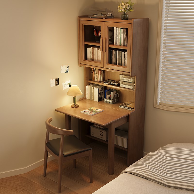 速发实木可折叠体书书架桌柜一体卧室连书电脑桌家用小户型床边学