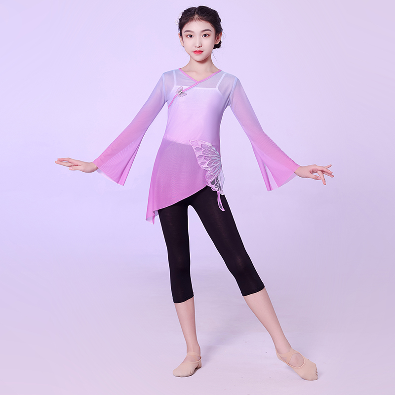 速发儿童古典舞演出服飘逸纱衣练功服童中国风网纱渐变扇子舞蹈服
