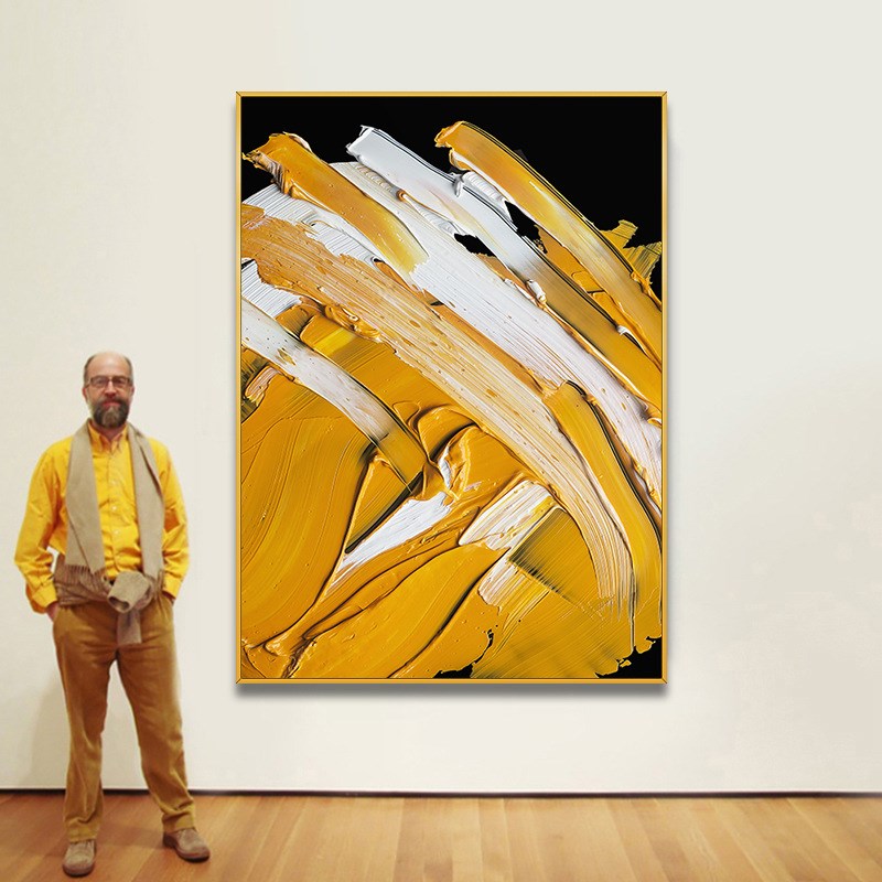 速发油画手绘抽象玄关挂画色块橙色立体肌理客厅沙发背景墙装饰画图片