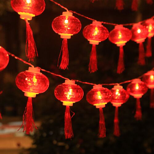速发春节庭院红灯笼太能户饰灯家用台置园氛围布花防水装外彩灯串