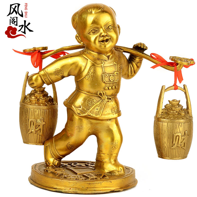 速发阁挑财礼童童子摆件送财善财财子家居装饰招财铜工艺运品摆设