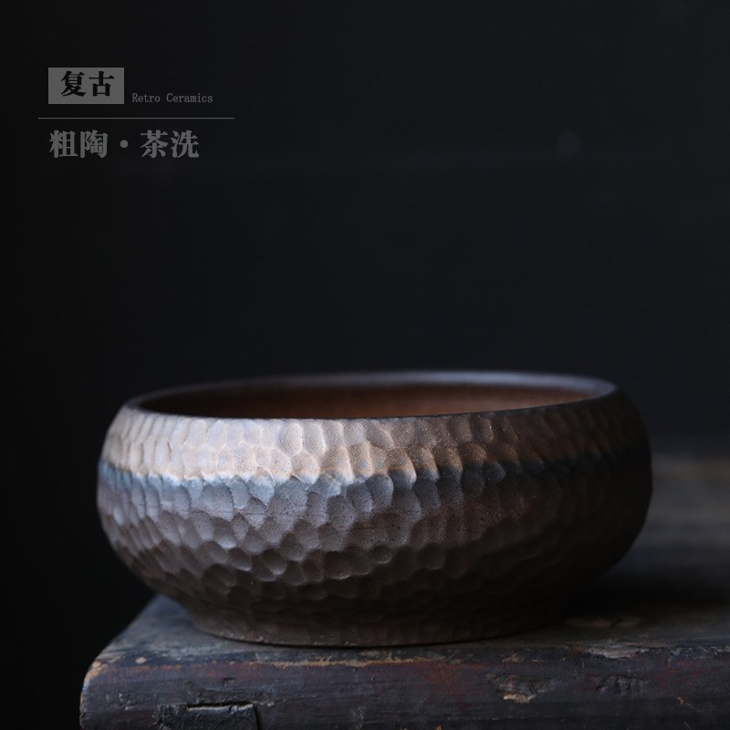 速发大号粗陶笔洗鎏金陶瓷具水家用茶杯洗茶渣缸水盂茶洗功夫茶建
