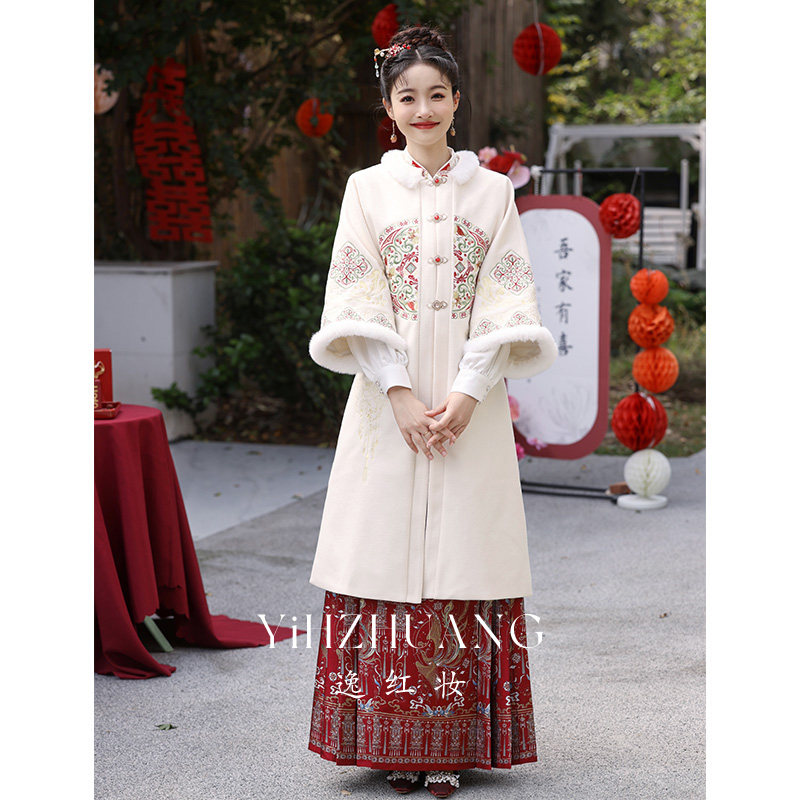 速发马面裙敬酒时2外24新款中式国风大衣新娘订婚礼服平服可穿冬