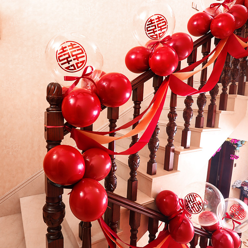 速发结婚庆婚品梯礼场景布置花球创意个性婚房装饰纱幔楼用纱扶手