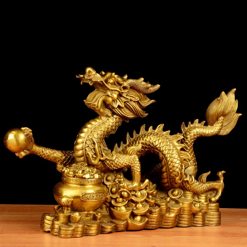 速发品宝盆铜龙摆件铜龙青龙汉龙摆设中式家厅客居店铺工艺聚装饰图片