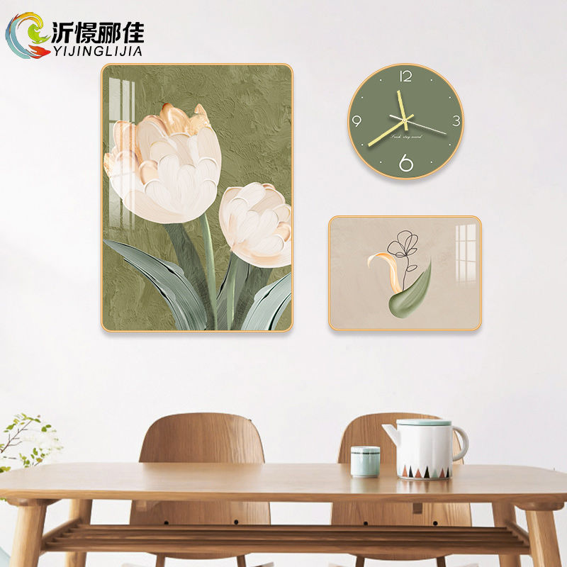 速发沂憬画佳餐厅装饰郦餐桌饭厅背景墙壁画轻奢创意时钟挂合组画