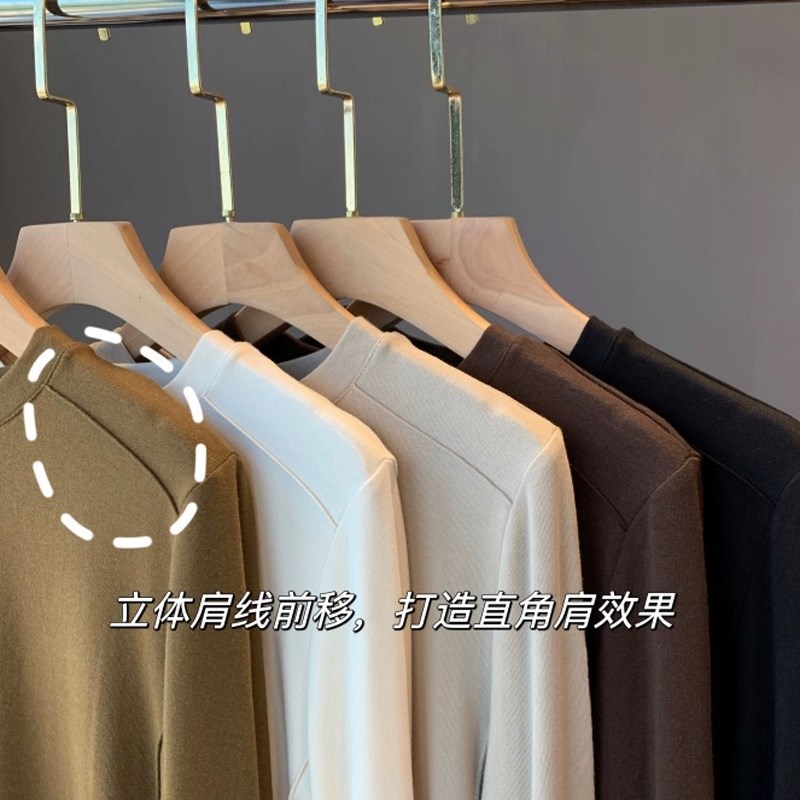 现货速发小立领直角肩内搭磨毛T恤秋冬长袖亲肤软糯打底衫
