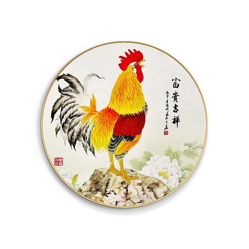 速发报晓玄关装饰画新中式圆形大挂画雄鸡图客厅餐厅壁画图片