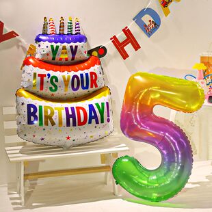 速发果冻字数派气球蛋糕气球儿童男孩周岁生日色对装饰场景布置