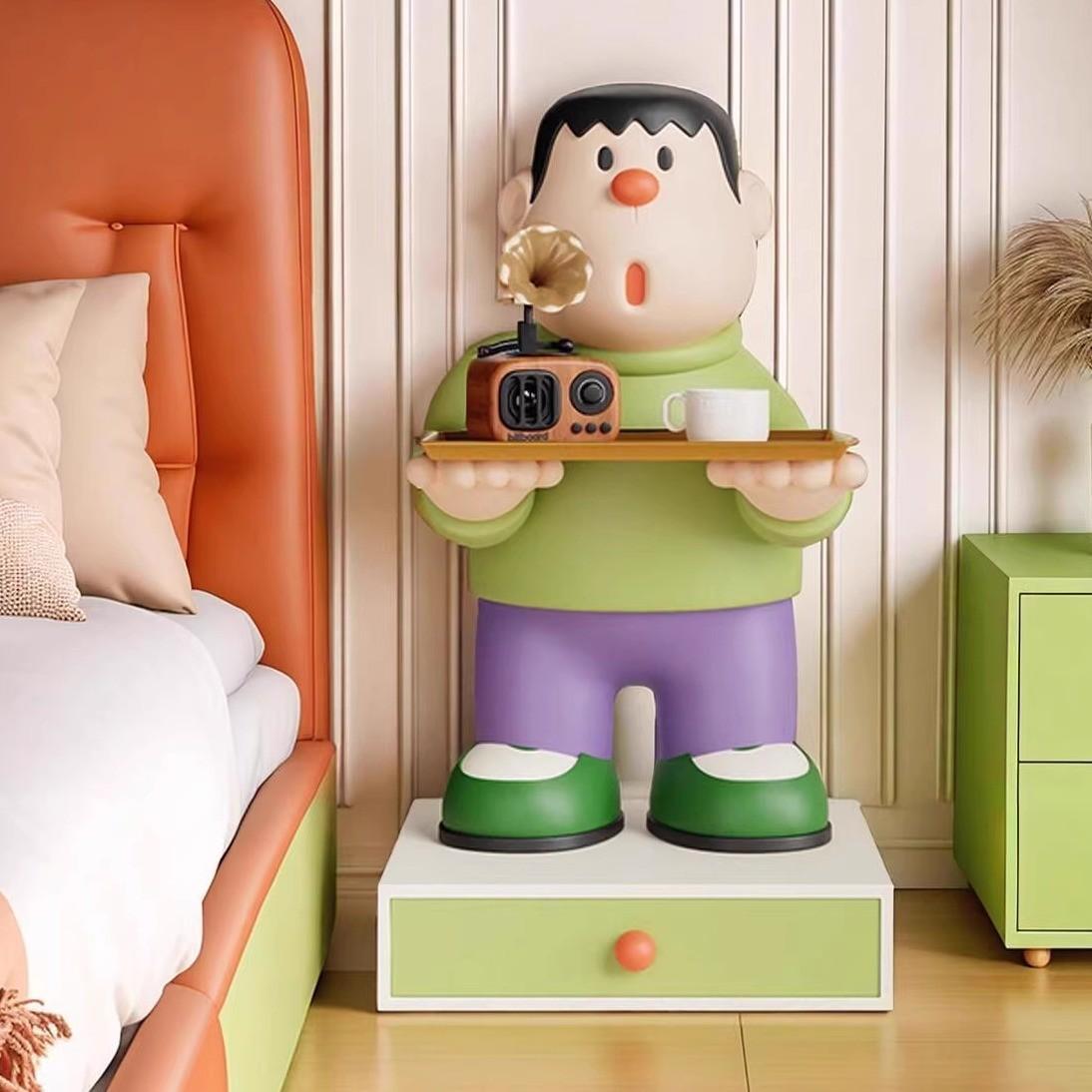 新款卡通胖虎落地摆件创意床头柜大号可爱卧室床头置物架收纳边几