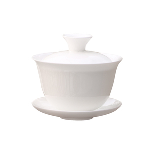精选白瓷盖碗茶杯三才泡茶碗盖瓯功夫茶具陶瓷泡茶器套装家用单个