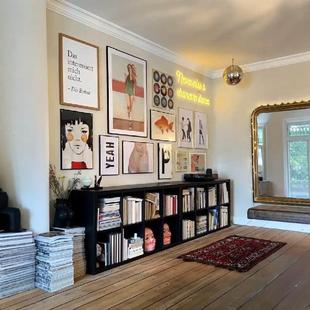 客厅开放书架儿童落地置物架方格柜实木书矮柜黑色自由组合格子柜