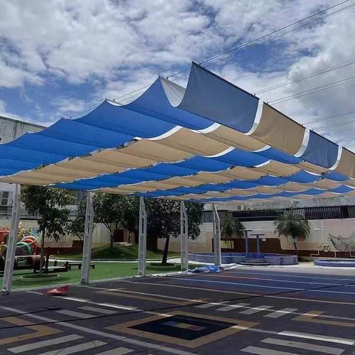 遮挡天幕波浪式遮阳天幕幼儿园彩色遮阳网游泳池馆防晒隔热户外遮