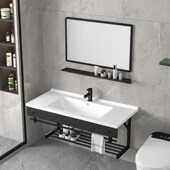 定制陶瓷挂墙式 洗手盆柜组合壁挂洗脸盆不锈钢支架型卫生间洗手盆