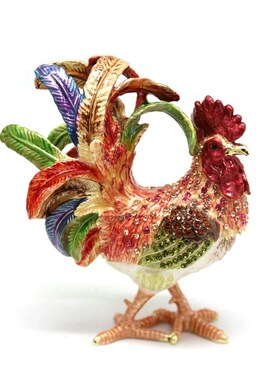 精选招财风水珐琅彩合金摆件生肖母鸡公鸡摆件金属饰品盒创意国潮