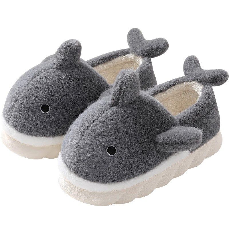 踩屎感棉拖鞋男士冬季包跟鲨鱼可外穿情侣室内家居防滑暖毛绒厚底