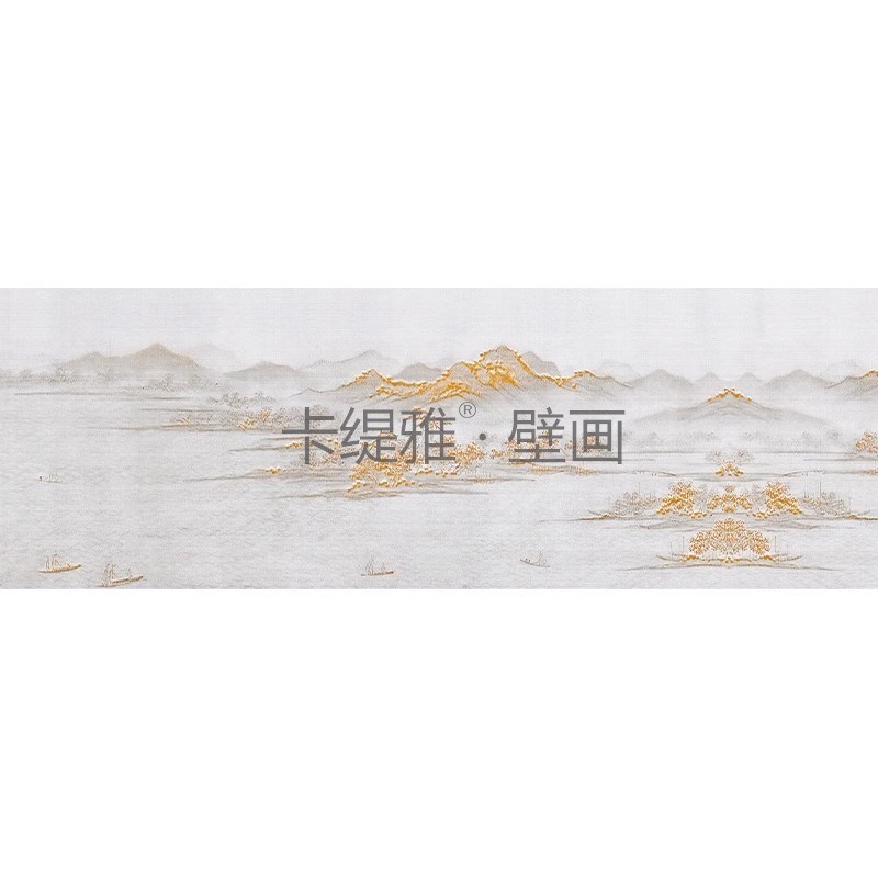Katiya轻奢金属中式壁纸电视背景墙卧室墙布装饰山水定制壁画别墅