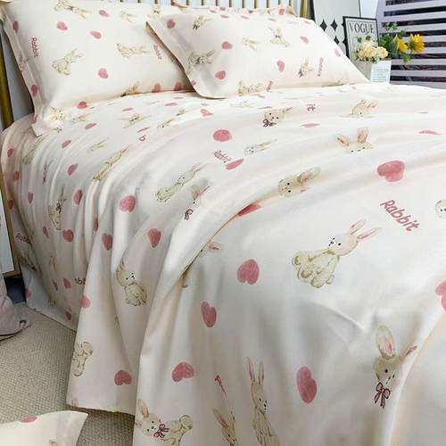 儿童兔子竹纤维凉席夏季吸汗透气可水洗折叠学生宿舍单人双人床品