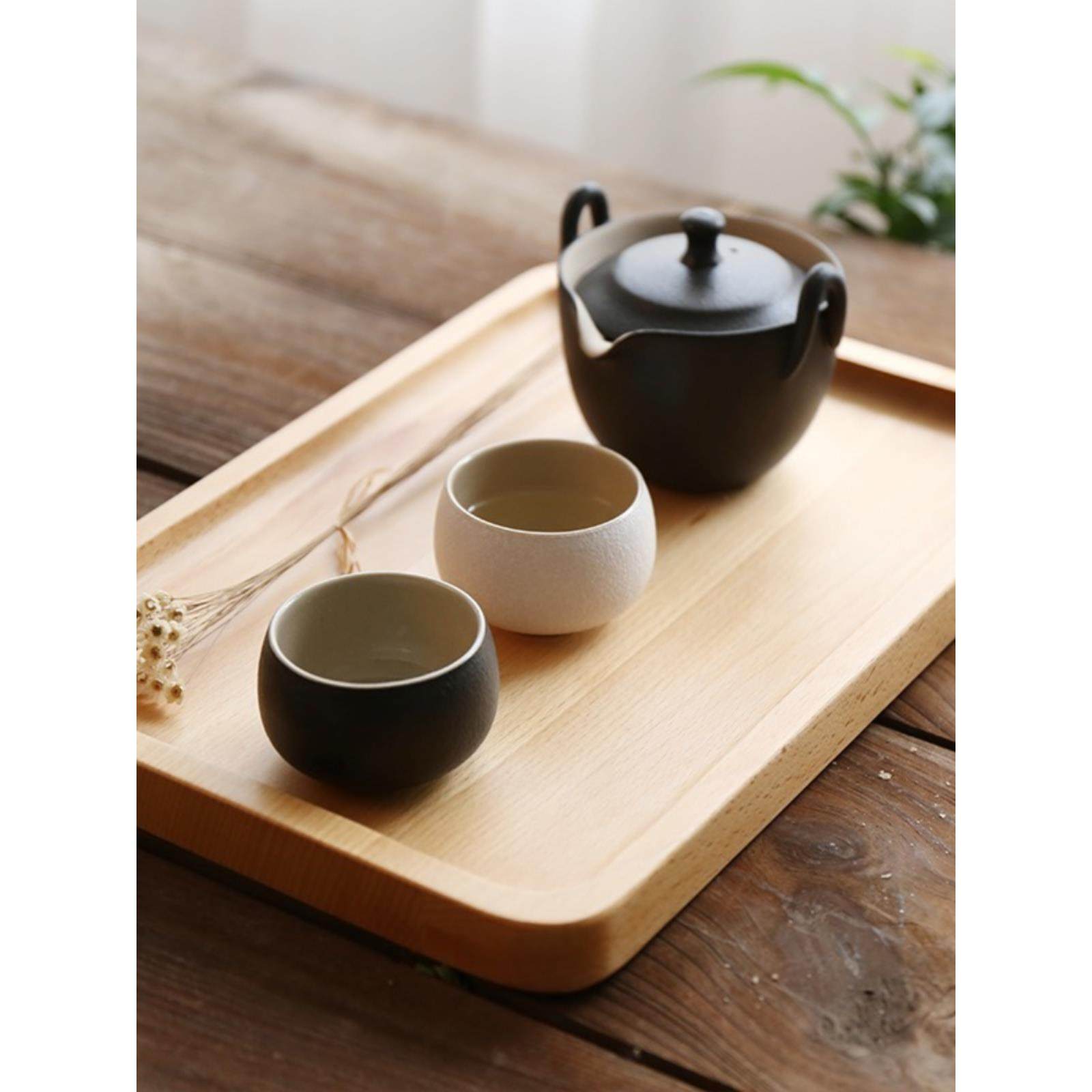 茶具茶盘家用桌面水杯长方形黑胡桃榉木托盘餐厅纯色烧烤盘木制盘