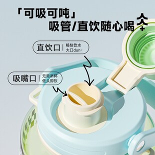 万兀大肚杯水杯女新款大容量1L双饮吨杯吨桶可爱吸管太空杯子夏季