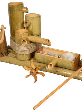 竹子流水器 客厅招财循环摆件石槽装饰造景陶瓷鱼缸过滤器 竹流水