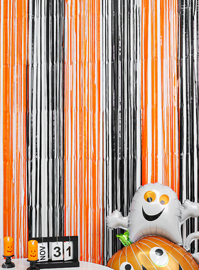 速发圣节黑色橘色双色雨丝帘彩条带背墙彩景装饰雨丝门帘氛围装饰