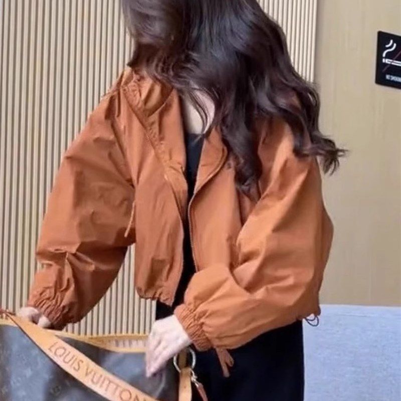 速发橘色短款冲锋衣薄套202款新4外款欧货宽松短款夹克防晒上衣