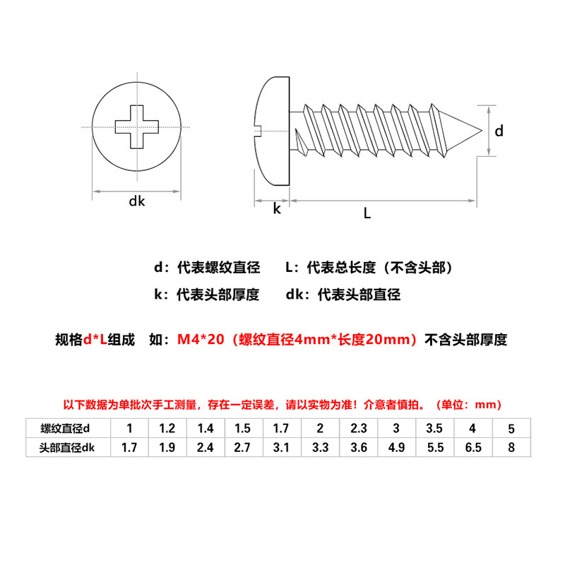 速发PA黑色十字盘圆头加长自攻螺丝钉 M5M4x20*22x25x0x5x40x50