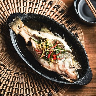 速发盘子高级感用盘蒸鱼家鱼式 双耳盘陶瓷餐盘日2椭圆形长 025新款