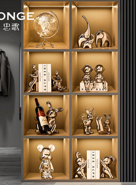 速发创意餐边双排柜酒柜装饰居摆件家轻品奢风客厅柜子兔子红酒架