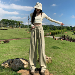 2024新款 色宽腿牛仔裤 高腰阔松小个子加长直筒咖子 奶裤 速发美式