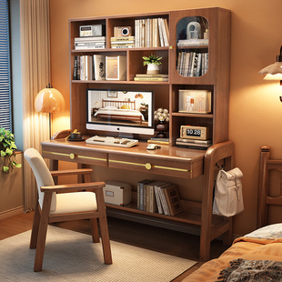 速发青少桌学习专用年办公桌初中学生脑间书桌书柜一体家用实木电