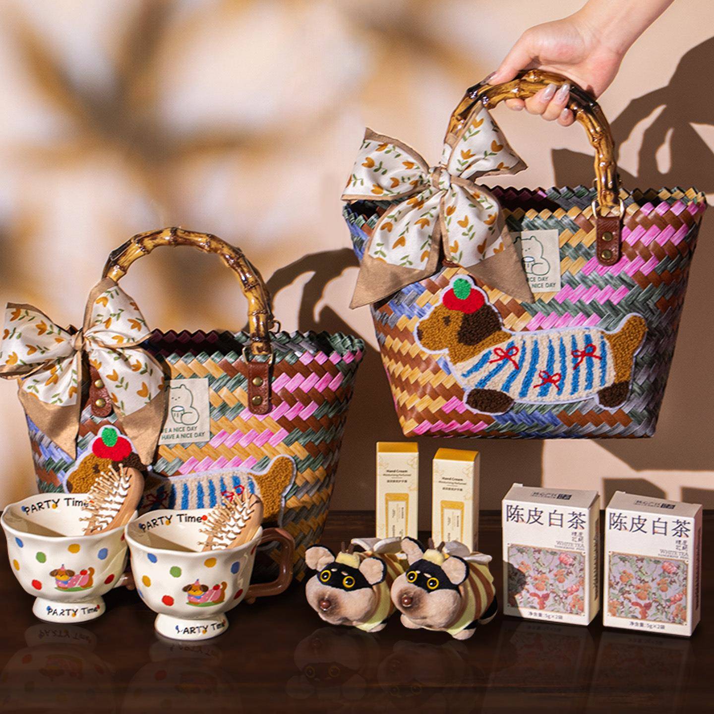 伴手礼女伴娘结婚高档实用礼物腊肠狗编织篮婚礼小众高级手提礼盒