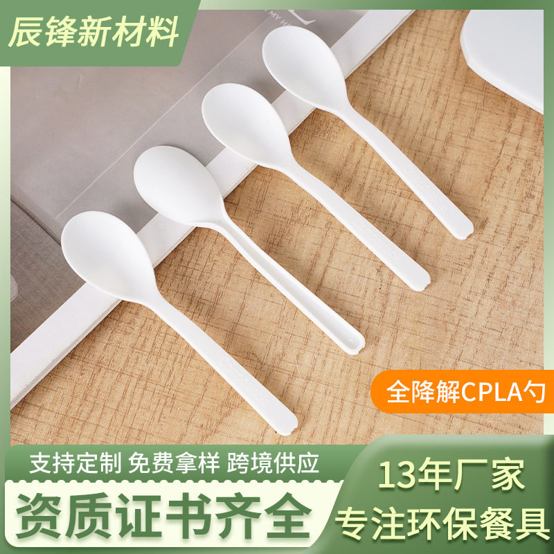 批发全降解一次性3寸勺子CPLA酒店甜点外卖商用加厚一次性勺子