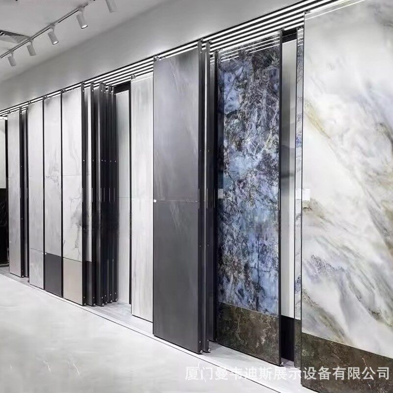 加工定制岩板石材瓷砖推拉展示架推拉地砖木地板可调节展示架落地