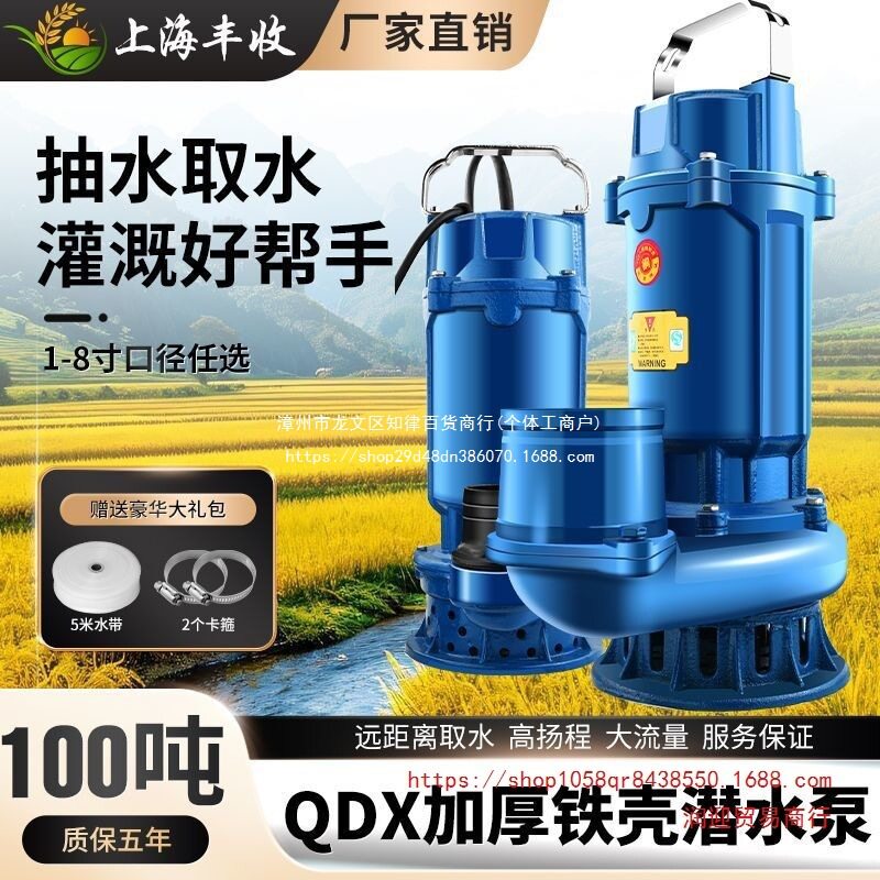 上海国标铁壳抽水泵清水泵220V农用灌溉高扬程大流量3寸4寸潜水泵