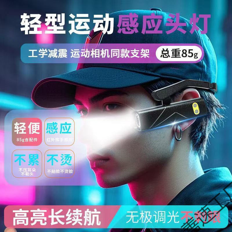 新款耳挂式头灯强光充电超亮夜钓鱼专用户外登山耳头戴式照明