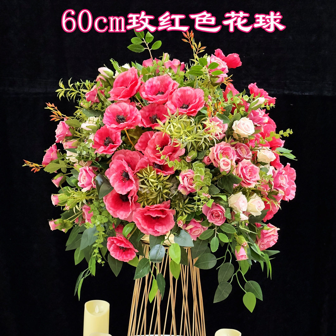 外贸玫红色桌花花球成品 新款白色玫瑰绣球婚礼酒店餐桌花批发