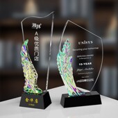 新款 浮雕水晶奖杯定制创意炫彩奖牌制作优秀员工颁奖年会奖座留念