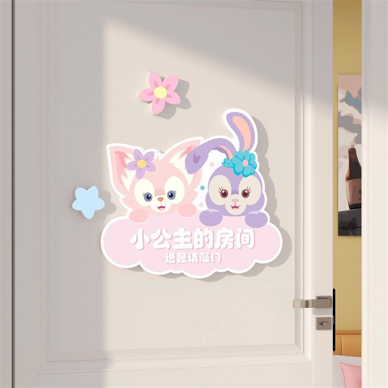 女孩儿童房门贴装饰小公主房间卧室创意布置门牌定制挂牌装饰墙贴