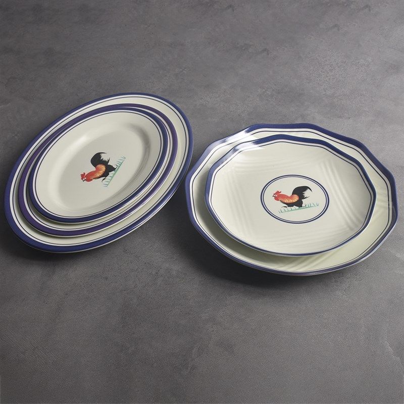 10个装密胺餐盘复古公鸡款炒菜盘子椭圆形鱼碟子餐厅商用创意餐具,餐饮具,盘,淘宝优惠券,粉丝福利购,淘宝优惠卷
