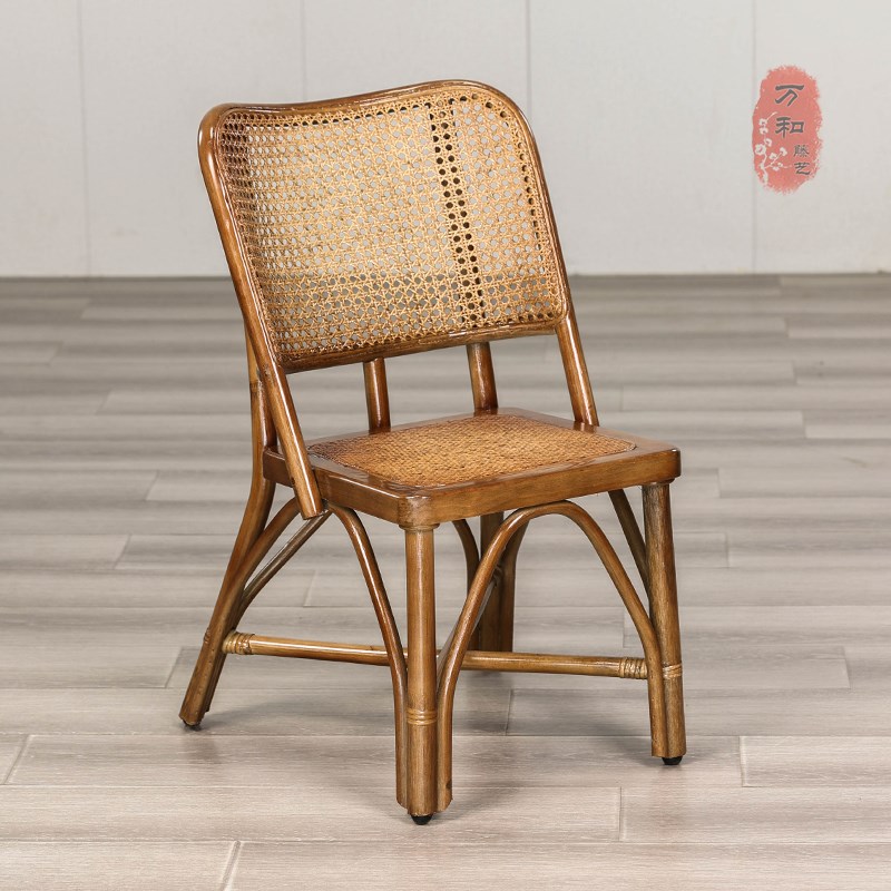 万和藤单人靠背i椅子阳台休闲小椅子专用藤椅编织家用老人竹编餐