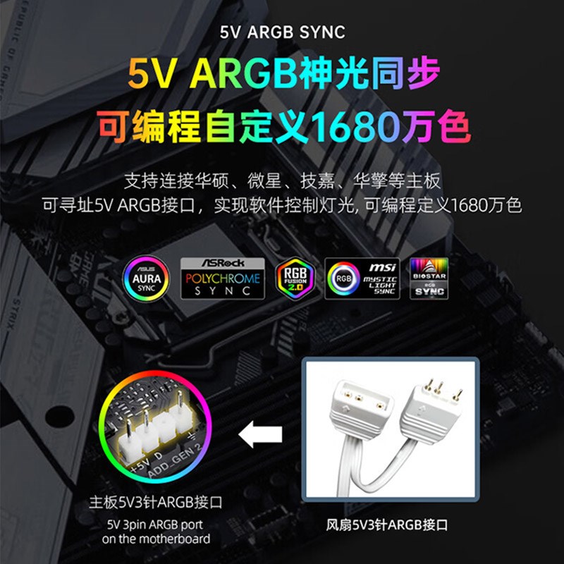 棱镜4Pro四代海景房机箱散热风扇12CCM神光同步5V三针ARGB棱镜5pr