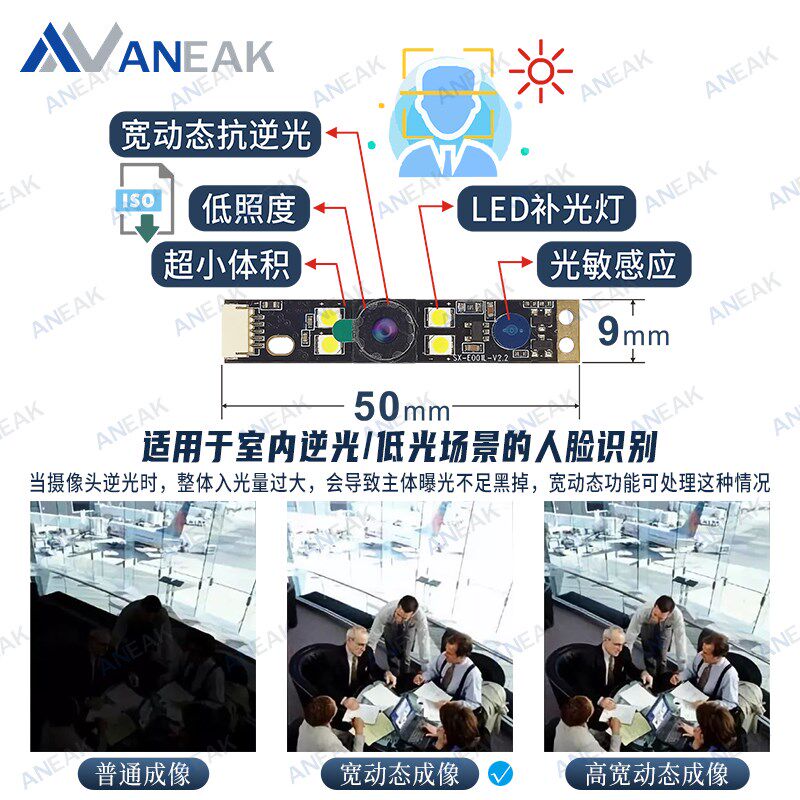 宽动态摄像头模组带LED补光灯光敏传感USB工业相机模块抗逆光夜视